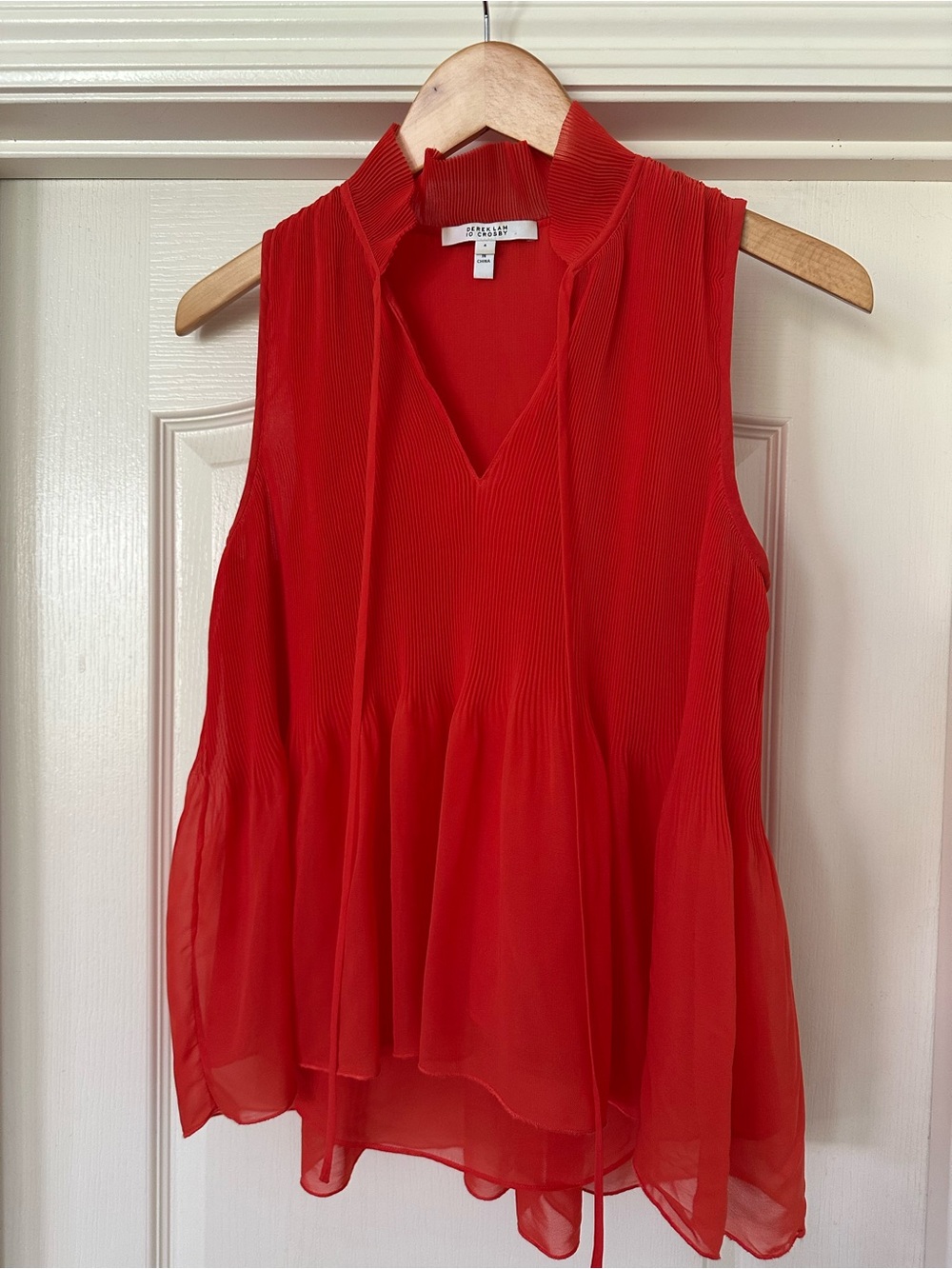 New DEREK LAM 10 CROSBY Orange Accordion Flowy Tank 4 Small